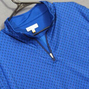 Peter Millar Perth Performance 1/4 Zip Men's L Blue Geometric Skull Golf Clubs